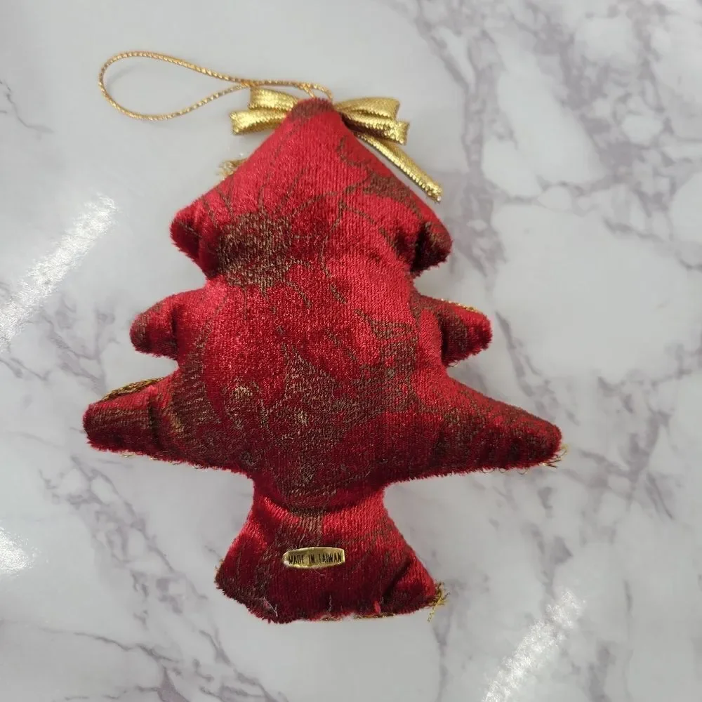Vintage Red & Gold Velvet Christmas Ornaments Soft Non Breakable 90's